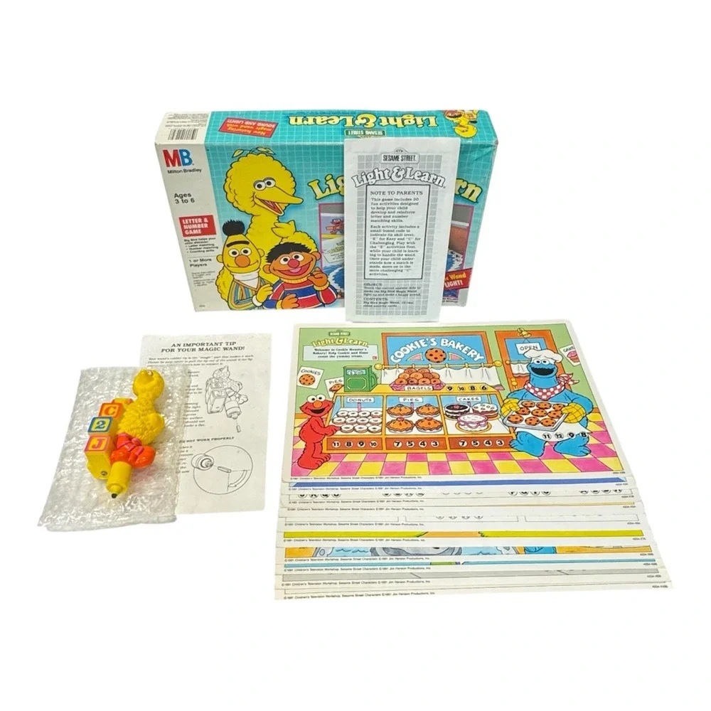 Vintage Sesame Street Light & Learn Letter & Number Game w‎ Magic Wand 1991 MB